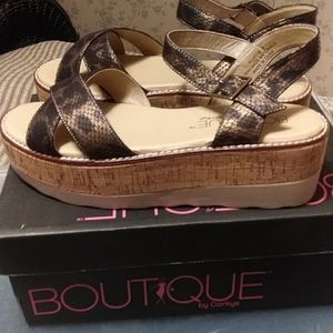 Corky's platform "Fluffie" sandals. Metallic leopard print. Worn twice